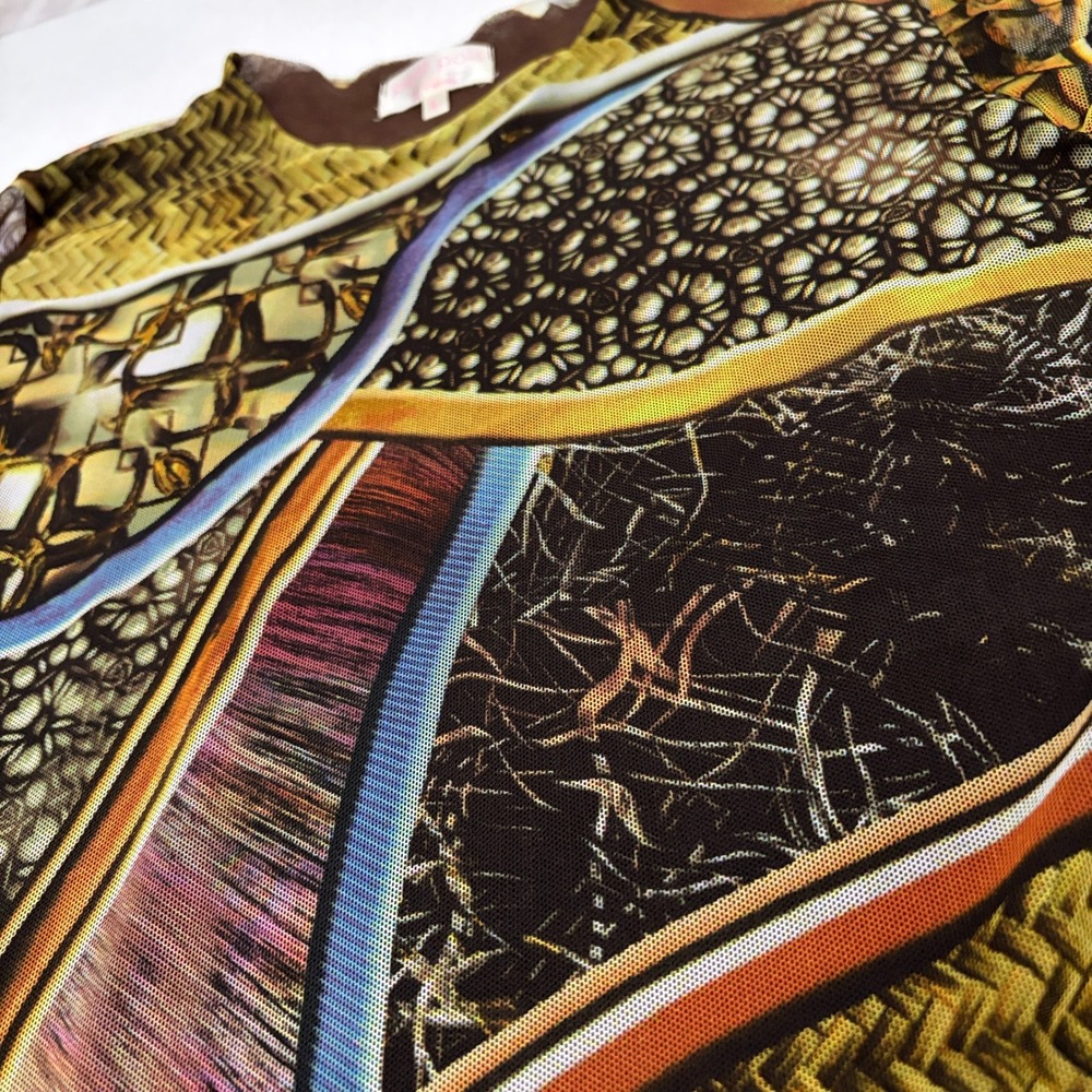 y2k Petit Pois by Viviana Mesh Top Abstract Geometric Print L Multi - Picture 9 of 10